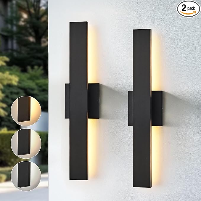 Upgraded 2-Pack 23.6in Modern LED Outdoor Wall Lights 3000K 4000K 5000K Dimmable Black Exterior Wall Sconce Long Outside Light fixtures for House Garage Front Door