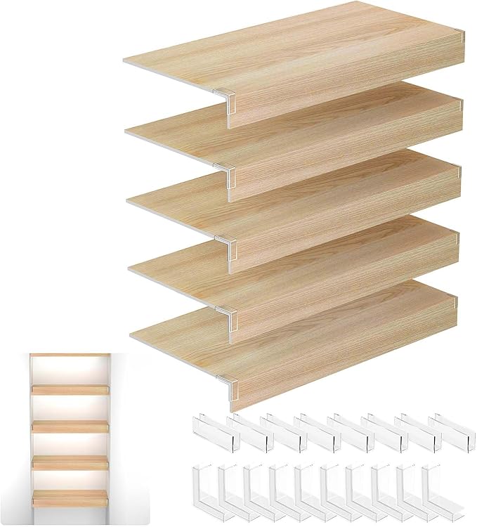 Wire Shelf Covers Suitable for Pantry Wire Rack 0.25 Thick PVC Faux Wood Grain Faux Wood Shelf Covers Set of 5 (26W*12D Inch)