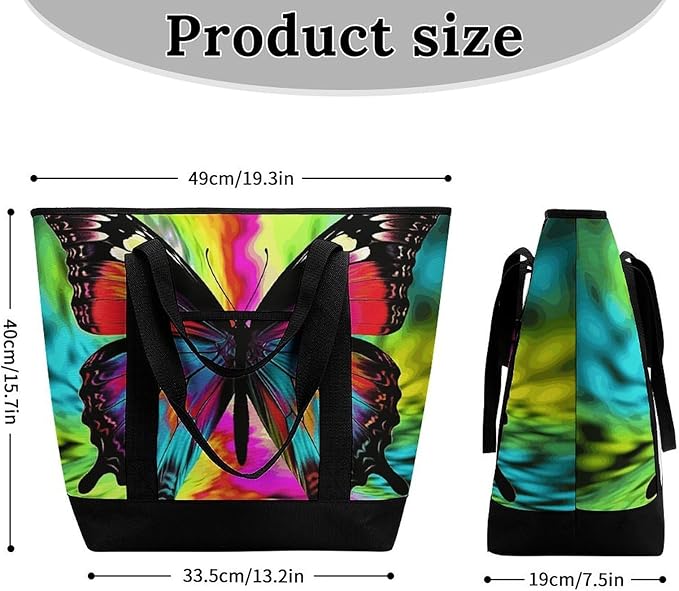 Insulated Shopping BagLarge Reusable Cooler Bags Colorful Butterfly Printed Foldable Shopping BagTravel Waterproof Shoulder Bag