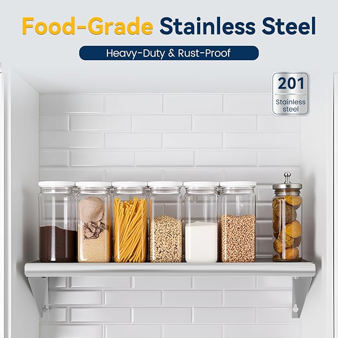 Stainless Steel Shelf 18 x 24 2 Pack NSF Wall Mounted Commercial Metal Shelving with Backsplash for Restaurant Utility Room Kitchen and Garage