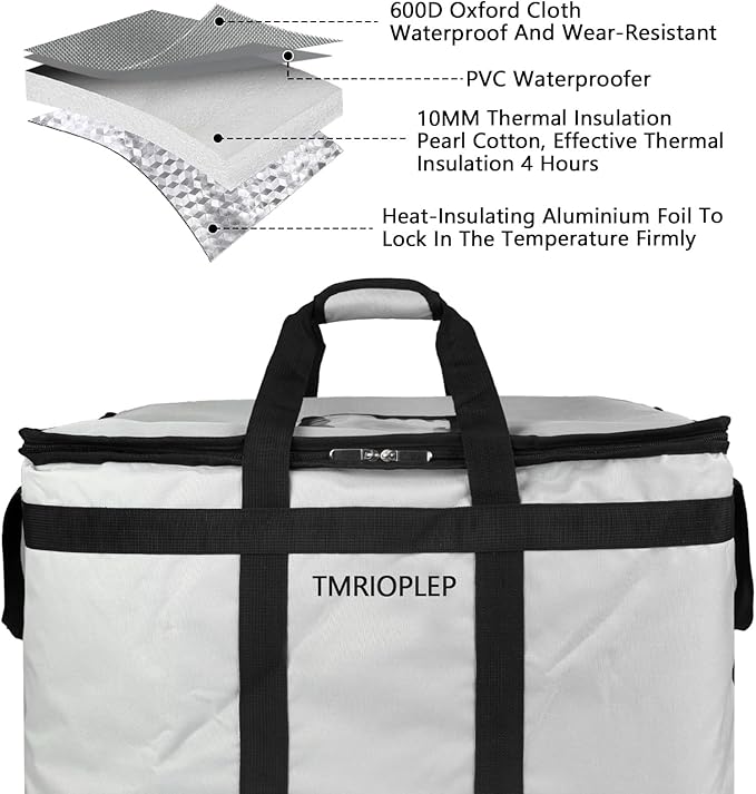 Food Distribution Insulated Bag Insulated Cold Meal Bag with Attached Bottom and Divider for Hot and Cold Food Outside (Partitioned Grye)