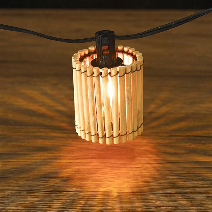 Decorative Plug in String Lights Outdoor Rattan Lamps 20.5FT 10 LED G40 Bulb Waterproof Hanging Lantern for Patio Yard Deck Garden - Indoor/Outdoor Use