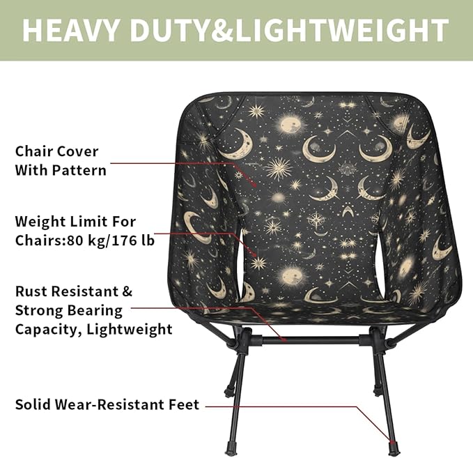Portable Camping Chair Folding Chairs for Outside Moon &amp Stars Lightweight Backpacking Chair Outdoor Collapsible Beach Chairs for Adults Fishing Lawn Picnic Travel Hiking
