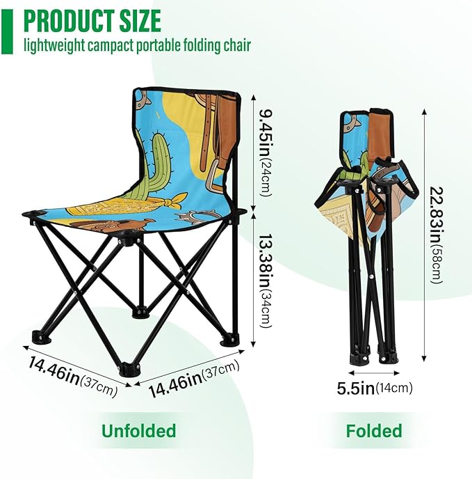 Compact Camp Chair Art Western Backpacking Ultra Lightweight Carry Bag Included Ice Fishing with Back for