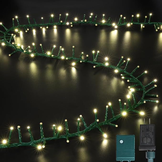 LAMPHOME 500 LED String Lights - Outdoor 46ft 500LED Warm White Plug-in Twinkle Fairy Lights with 11 Modes Bedroom Christmas Waterproof