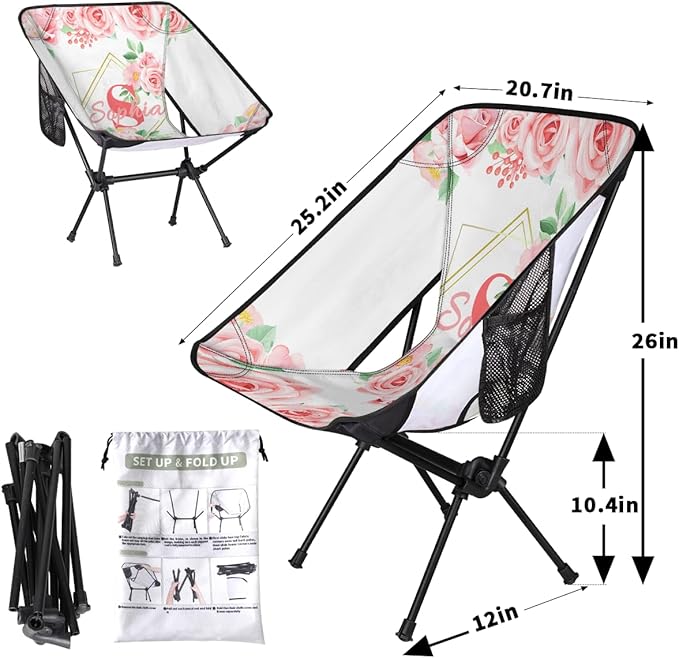 Camping Chair Personalized Backpacking Chair Lightweight Portable Folding Customized Name Chairs for Beach Sport Hiking (Pink)