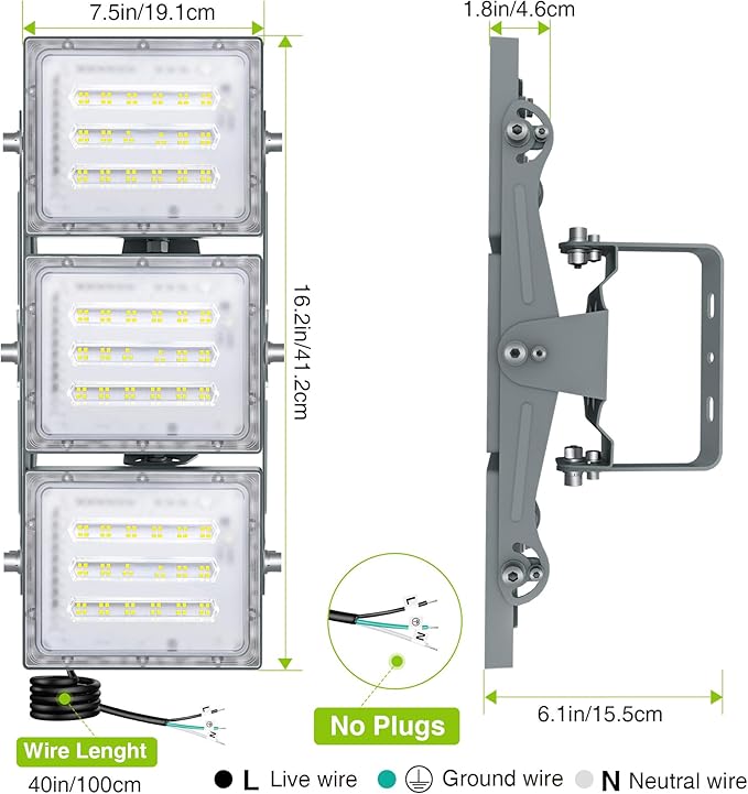 STASUN LED Flood Light Outdoor 150W 15000lm 3000K Daylight White IP66 Waterproof Commercial Parking Lot Light3 Heads for Yard Street Stadium House Floodlight Bright Security Lights for Outdoor Area