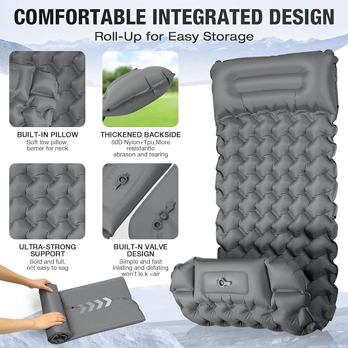 Single Portable Inflatable Outdoor Mattress Camping Sleeping Pad Sleeping Pad for Camping Backpacking Hiking Tent Folding Inflatable Waterproof Ultra Lightweight
