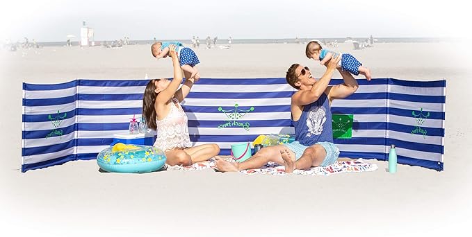 Premium 20 ft Beach Windscreen Privacy Screen Wind Blocker - Original Nautical Free Rubber Mallet and Carry Bag Included