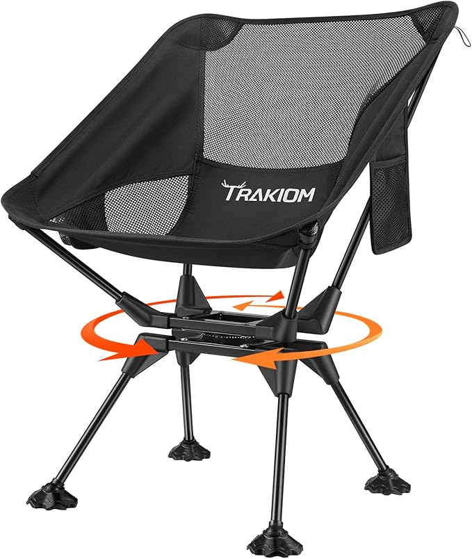 360° Swivel Folding Camping Chairs Compact and Portable Chair for Outdoor Camp Foldable Chairs with Anti-Sinking Large Feet for Travel Beach Picnic Sports Fishing Support 300 LBS(Black)