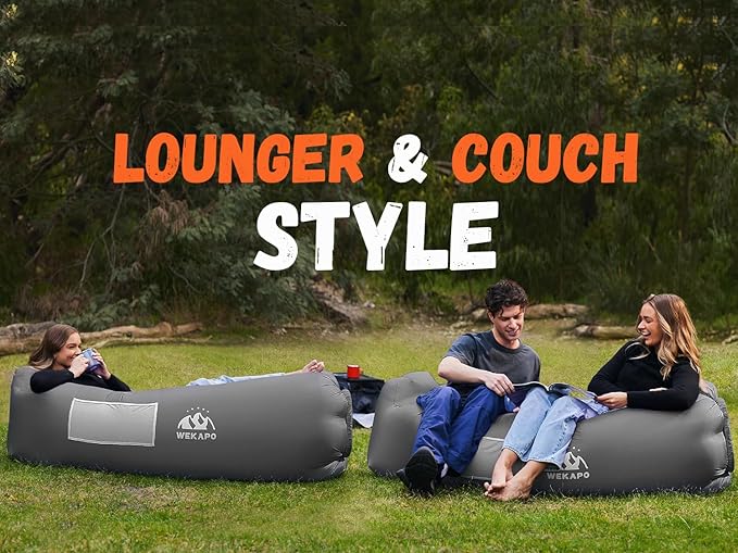 WEKAPO Inflatable Couch Air Lounger Chair - Camping &amp Beach Accessories Portable Blow up Sofa for Hiking Lawn Indoor/Outdoor Movies &amp Music Festivals. Lightweight and Easy to Set Up Air Ham