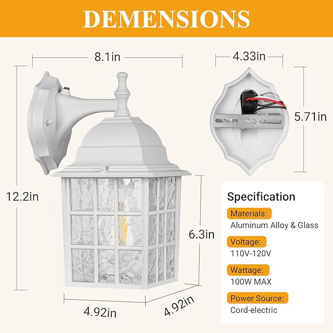 Dusk to Dawn Outdoor Lighting Fixtures - Sensor Exterior Lights White Porch Lights Waterproof Wall Lanterns for Garage Front Door