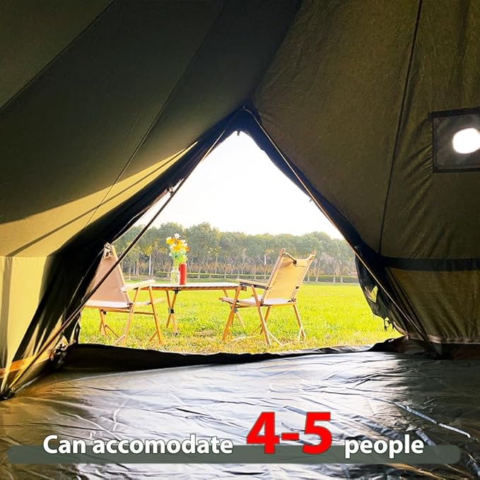 Cotton Canvas Bell Tent with Stove Jack Roomy Yurt for Family Glamping Camping 4 Season Tent with Zipped Removable Floor