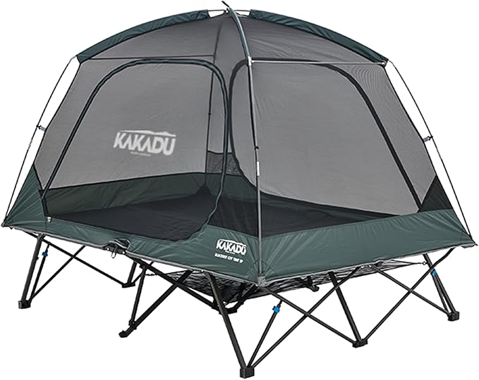 Kakadu Camping Tent Cot 2 Person Quick Setup Folding Compact Elevated Tent with BlockOut Rain Fly Awning Poles Ultra-Fine Mesh Windows and Carry Bag