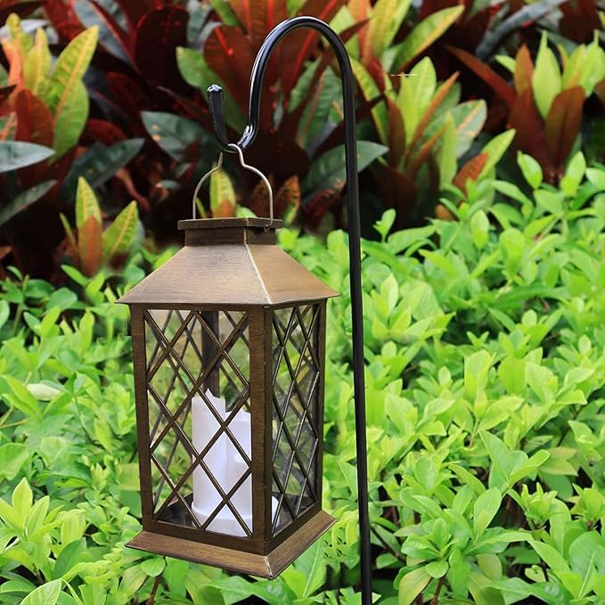 Solar Outdoor Lantern Garden Hanging Waterproof Lanterns 3 LED Flickering Flameless Candle PVC for Garden Decor Gifts (2 Pack)