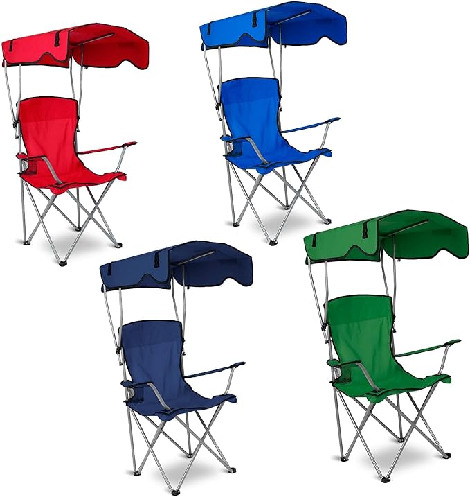 Camp Chair with Shade Canopy Heavy Duty Max Shade Folding Camping Lawn Chair with Cup Holder UPF 50+ Sun Protection Portable Beach Lounge Chair for Outdoor Sports Support 330 LBS (Navy Blue)