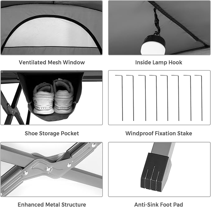 Tangkula 2-Person Tent Cot 4-in-1 Folding Tent with Waterproof Rainfly Self-Inflating Mattress &amp Roller Carrying Bag Portable Off Ground Elevated Tent with Shoe Storage Pocket &amp Lamp Hook