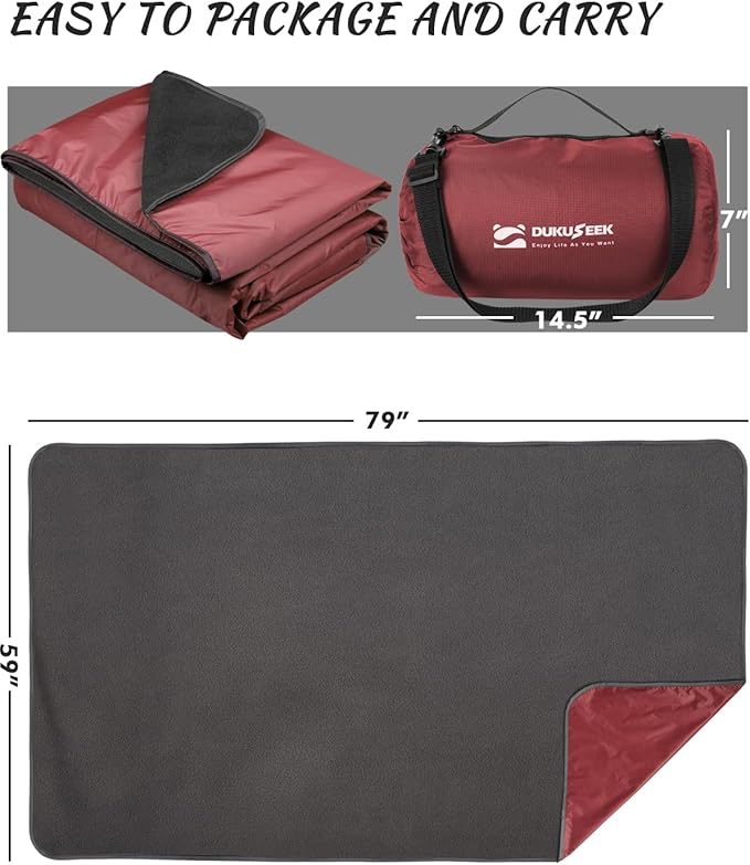 DUKUSEEK Camping Blankets for Cold Weather Waterproof Blankets for Adult Large (79x56) Portable Wearable Warm for Outdoor Camping Picnic Stadium Sports Beach Concerts Car Dogs Travel…