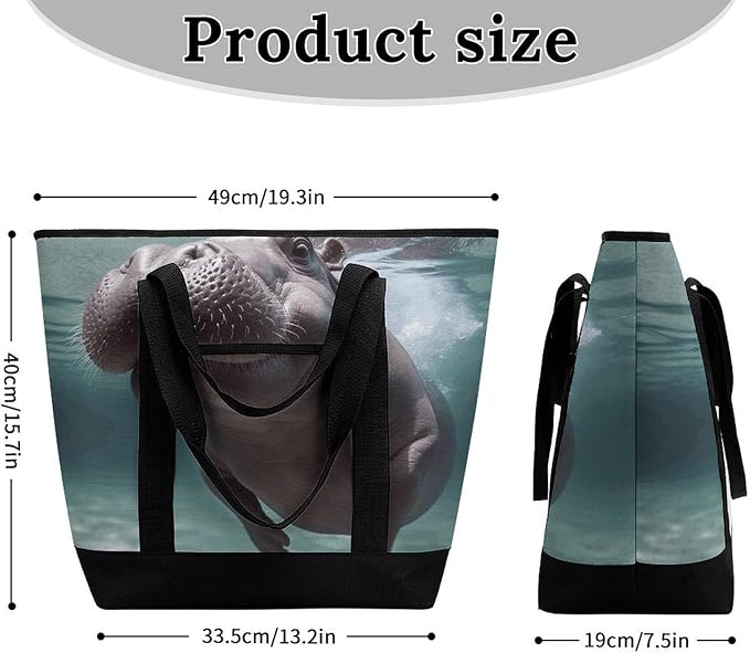 Insulated Shopping BagLarge Reusable Cooler Bags Diving Hippo Printed Foldable Shopping BagTravel Waterproof Shoulder Bag