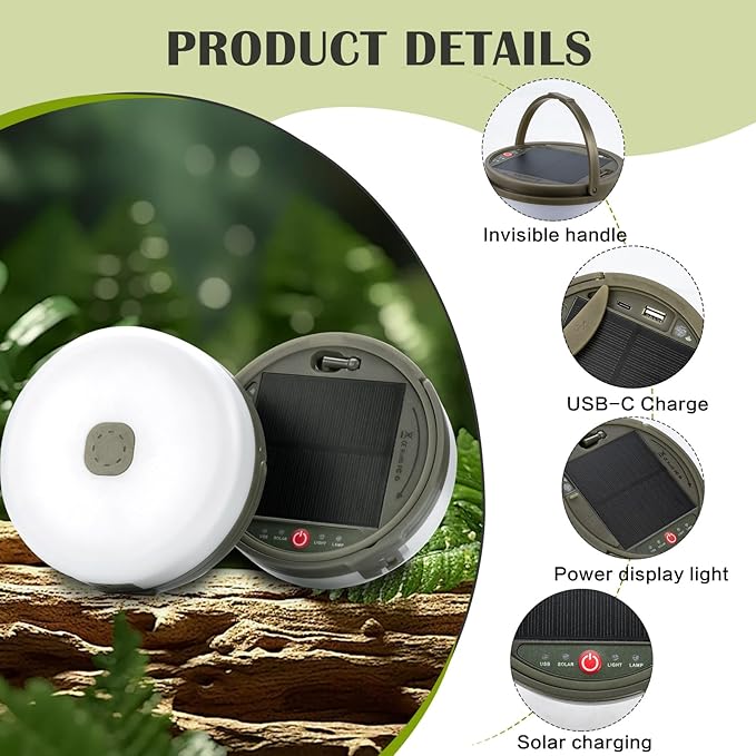 Solar Camping String Lights 4 in 1 Camping String Lights Outdoor(39.4ft) with 8 Lighting Modes Solar Powered and USB Rechargeable Light with Remote Control for Camping Yard and Hiking