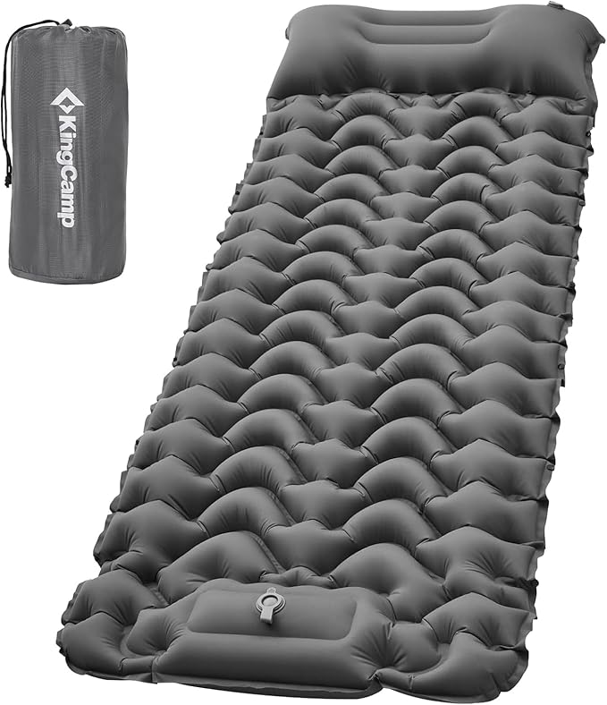 KingCamp Sleeping Pad for Camping Ultralight Connectable Inflatable Sleeping Pad Camping Mattress with 6.3 Built-in Pillow &amp Foot Pump for Backpacking Hiking Tent Cot