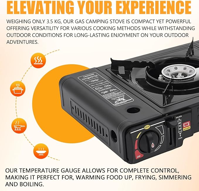 Portable Camping Stove｜24000 BTU Dual Burner Gas Grill w/Removable Case｜Compact 24.8 Outdoor Cooker for RV Tailgating｜Stainless Steel 2-Burner Propane Stove