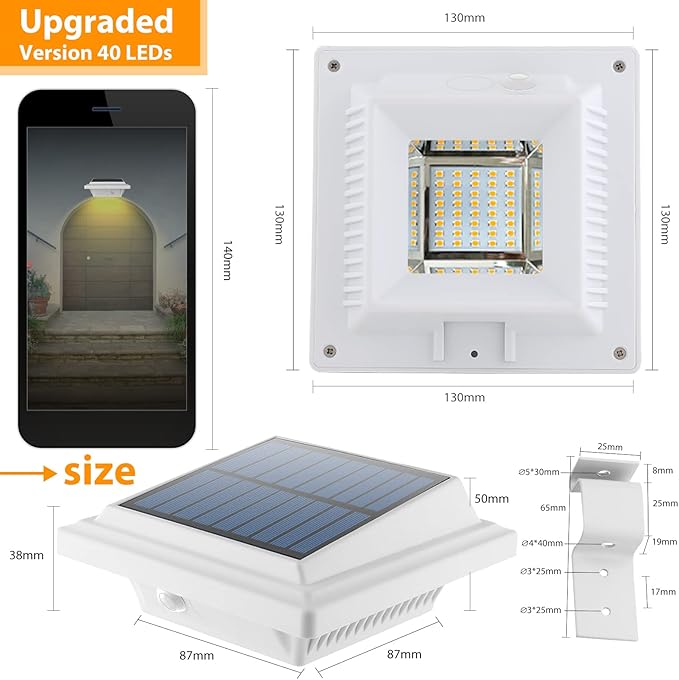 UniqueFire Solar Gutter &amp Fence Lights - 40 LED Outdoor Waterproof Security Lamps for Eaves Garden Landscape &amp Walkway (6PCS White Warm Light)