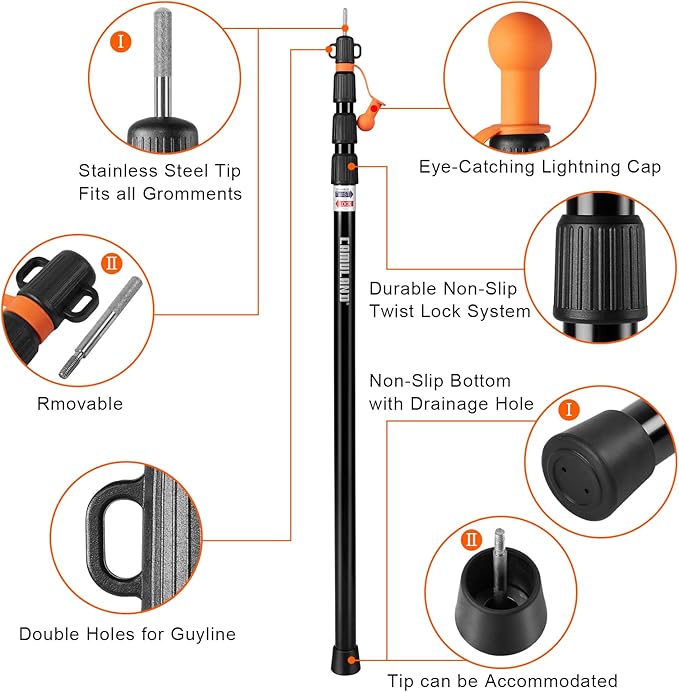 Tent Poles for Tarp CAMULAND Telescoping Camping Gear Accessories Stakes for Hammock Rain Fly Sun Shade Adjustable Lightweight Aluminum Set of 34.5 - 110.2 Hiking Awning/Outdoor with Carry Bag