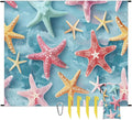 Waterproof Sandproof Beach Blanket 59''×68'' Starfish Polyester Outdoor Picnic Blanket with 4 Stakes &amp Storage Bag for BeachCampingVacation Red