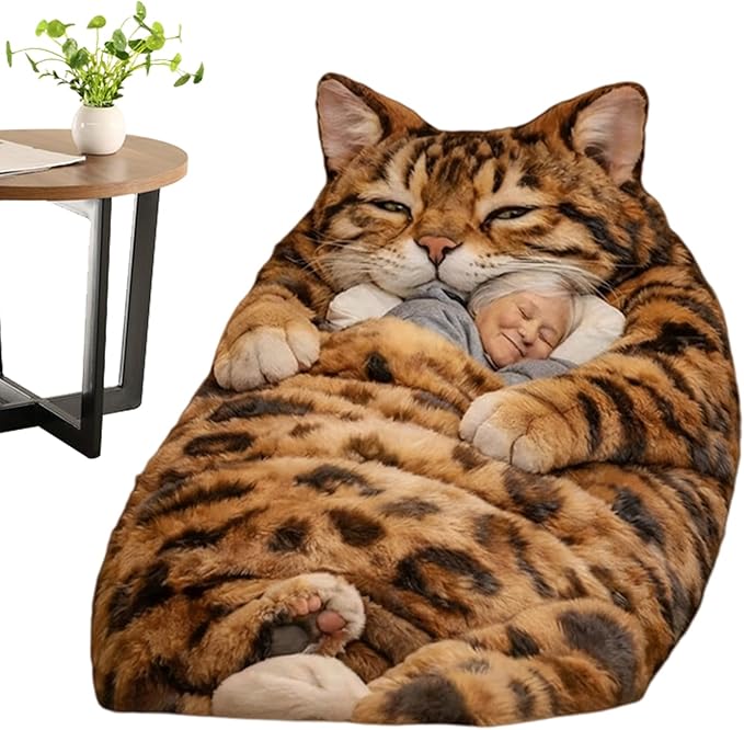 Cat Sleeping Bag for Humans - Plush Cat Print Envelope Sleeping Bag Giant Plush Envelope Design with Soft Flannel Lining Self Ca-t Plu-sh Sleep-ing Ba-g for Camping &amp Sleepovers