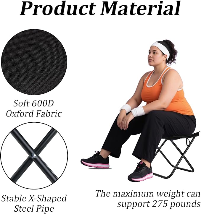 Camping Stool Portable Pocket Handbag Stool Collapsible Chair Folding Stool for Adults Holds 275lbs Small Camp Seat for Camping (2 PC)