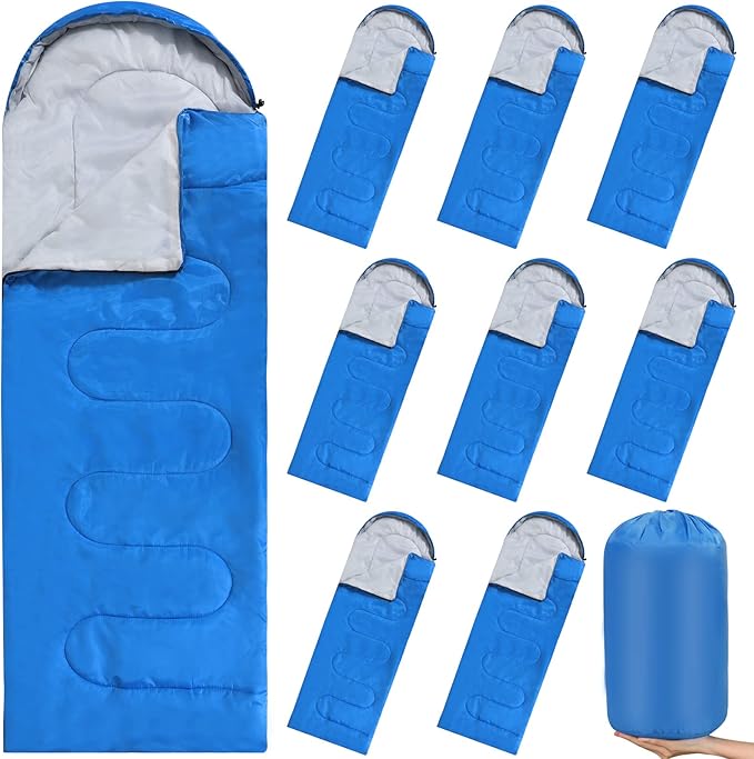 Macarrie 10 Pcs Bulk Sleeping Bags for Homeless Donation Shelter Adults 0 Degree Waterproof Sleeping Bags with Compression Sack for Cold Weather Emergency Hiking Camping Warm