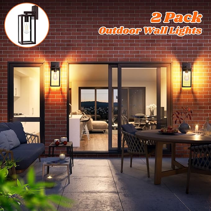 Brightever 2-Pack Outdoor Wall Light Fixtures Brown Waterproof Anti-Rust Exterior Wall Sconce Lantern with Clear Glass Modern Outside Front Porch Lights for House Garage Doorway Bulbs Not Included