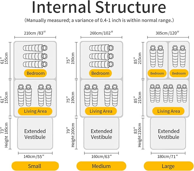 Large Family Standing Upright Camping Tent - 5-12 Persons Multi-Room Waterproof Tent with Screened Porch - Glamping Tent for Outdoor Camping &amp Family Vacation