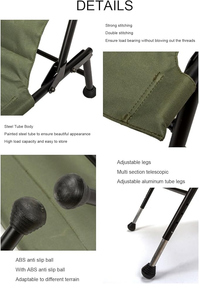 Alomejor Folding Chair with Cushion Adjustable Legs Camping Designed with Double Thread Sewing Techniques for Outdoor Fishing