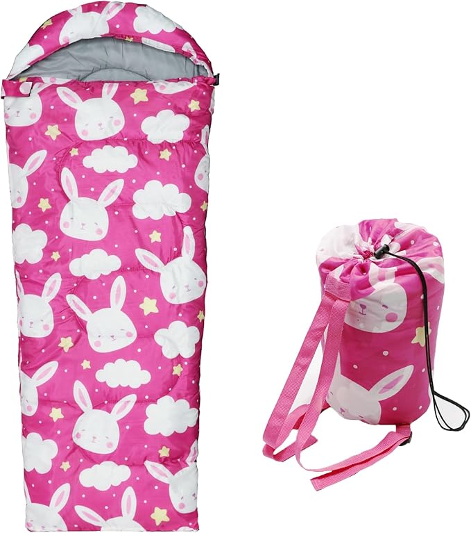 Kids Sleeping Bags - Camping Sleeping Bags with Carry Bag - Compact Sleeping Bag for Hiking Backpacking 3 Season Warm &amp Cool Weather Lightweight Waterproof Outdoor Travel for Boys Girls
