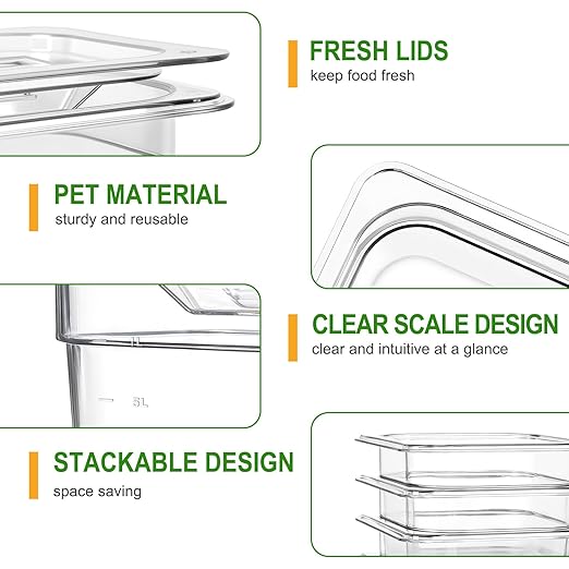 West Bay 10-Pack 1/6 Size 4''Deep NSF Polycarbonate Food Pans with Lids Clear Commercial Hotel Pans Food Storage Containers for Restaurant Food Prep Buffet Salad Bar Home Kitchen &amp Catering