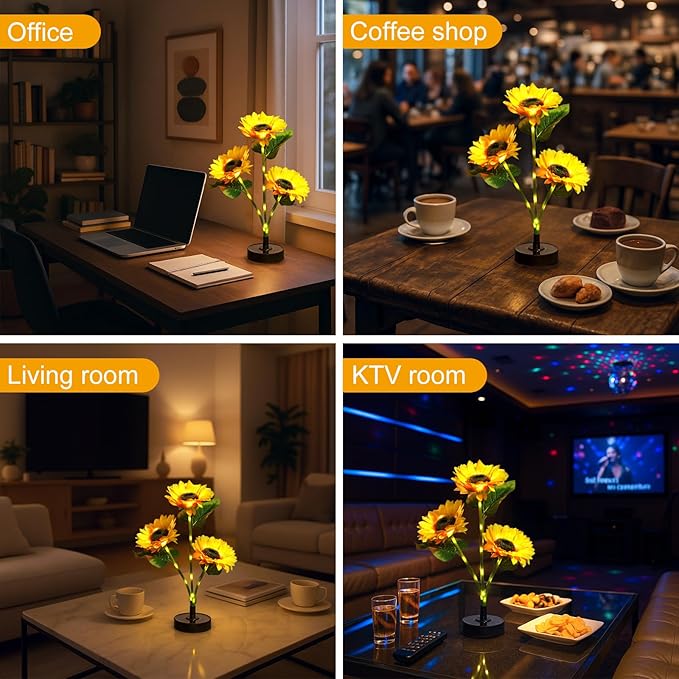 Upgraded Solar Sunflower Lights 4-Pack Solar Garden Lights with Bigger Round Panel 40-Hour Runtime for Indoor &amp Outdoor Decor Waterproof for Patio Yard Garden