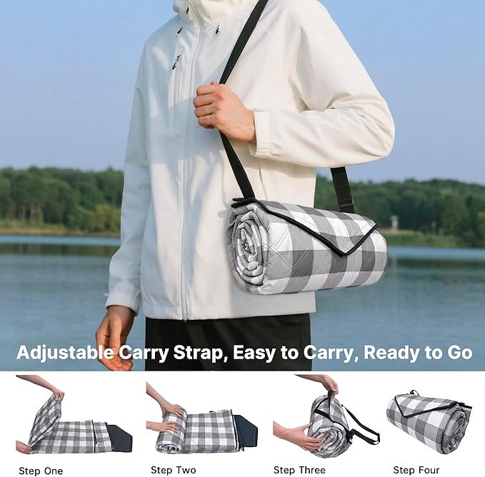 TigeJoy Extra Large Picnic Blanket Waterproof Foldable 80''x80'' Outdoor Picnic Mat Beach Blanket Sandproof for Park Grass Travel Hiking Camping Essentials Gingham Picnic Blanket