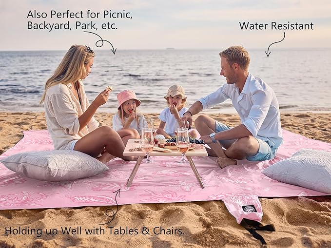 WEKAPO Beach Blanket Waterproof Sandproof Oversized Extra Large Beach Mat Sand Free Lightweight &amp Compact Sand Free Mat with 6 Stakes &amp 4 Corner Pockets