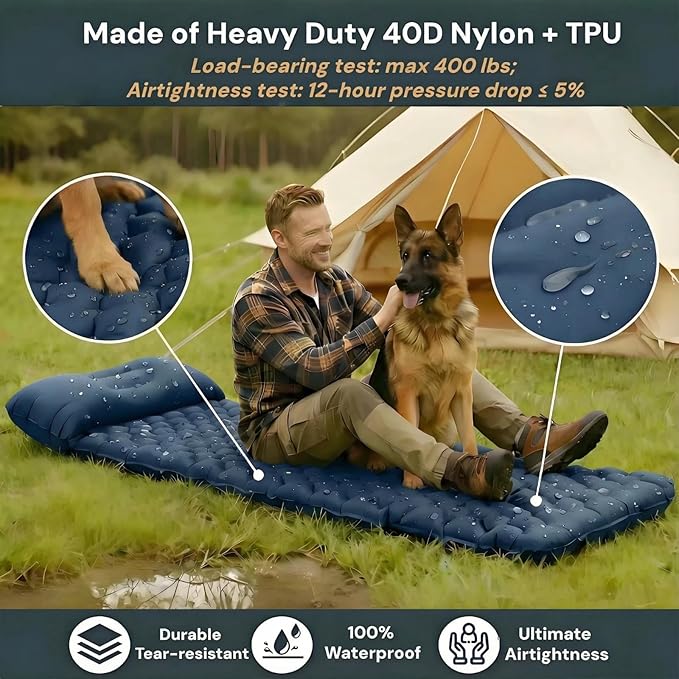1.8 Pounds Ultralight Camping Sleeping Pad - R-Value 3.0 for 4 Seasons Durable &amp 100% Waterproof Outdoor Air Mattress Compact Sleeping Mat for Hiking Backpacking Travel