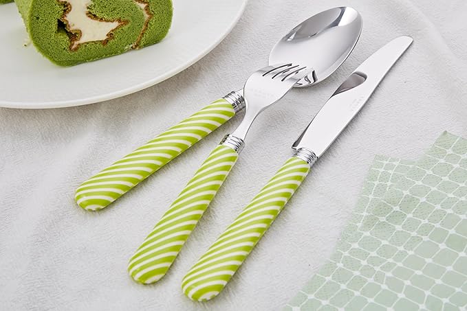 ANNOVA Silverware Set Stainless Steel Colorful Tableware Kitchen Flatware Set Utensils Includes Dinner Knives Forks Spoons Salad Forks &amp Dessert Spoons (Light Green 20 Pieces)