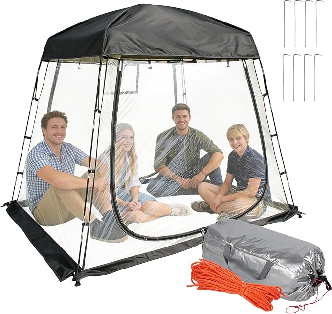 2-4 Person PVC Sports Tent Clear Sun Shelter with Ventilation Window Removable Top Cover 540° View Waterproof Screen Room for Outdoor Activities Sport Event Camping Fishing 6.56×4.76×6.23 FT (L×W×H)