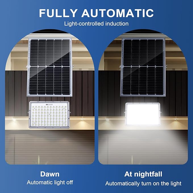 300W LED Solar Flood Lights 15000mah 8000K Street Flood Light Outdoor IP66 Waterproof with Remote Control Security Lighting for Parking Lot Yard Garden Swimming Pool Pathway
