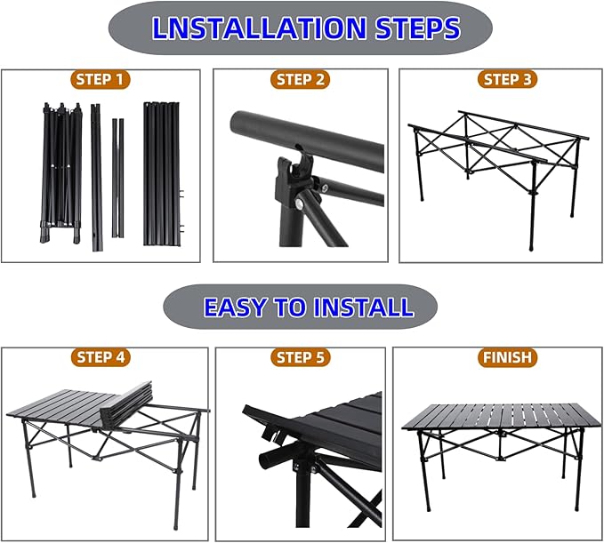 Camping TablePortable Folding Tablewith Carry BagSuitable for Indoor Outdoor Camping Backyard Party Patio The Black Camping Table at The Beach