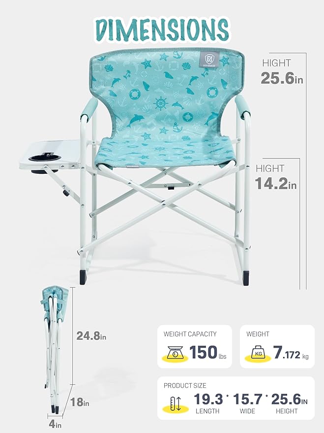 EVER ADVANCED Kids Directors Chair with Side table for Camping RV &amp Sports Padded Kid Outdoor Seat with Safety Lock Lightweight Portable Camp Chairs for Beach Balcony Patio Supports 150lbs G