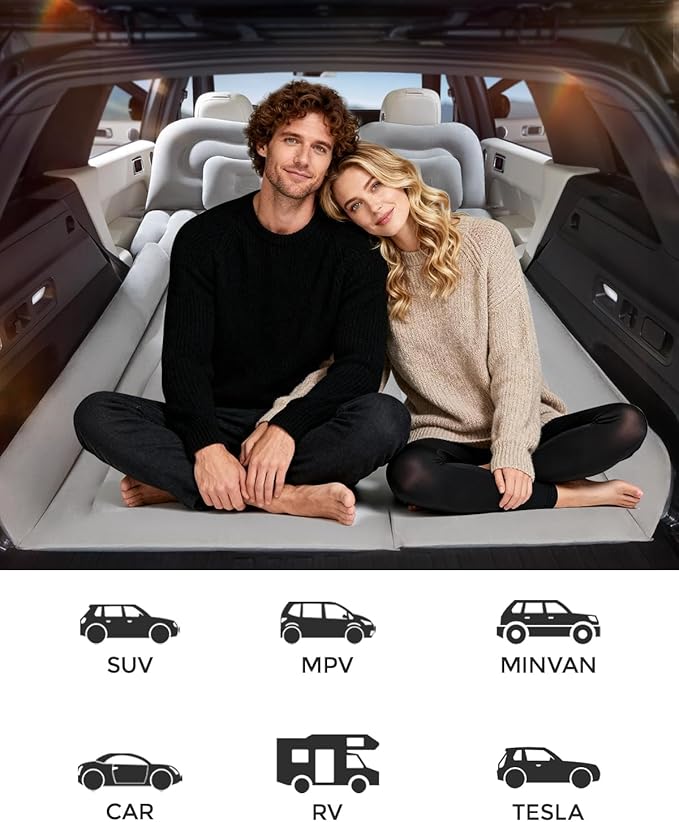 BEBAS Car Air Mattress - Inflatable Back Seat Air Mattress for Car Thick Camping Sleeping Pads with 2 Pillows &amp Rechargeable Air Pumps Portable Travel Airbed for Pickup Trucks