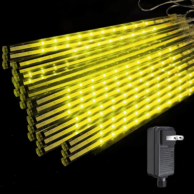 Outdoor Meteor Shower Christmas Lights 24-Tube 576LEDs Shooting Star Waterfall Meteor Shower Falling Rain Light for Christmas Tree Decorations Wedding Party Holiday Garden UL Plug Warm White