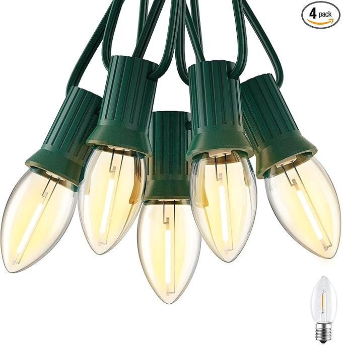 Brightown 50FT C7 Clear LED Christmas String Lights Outdoor Connectable with 50+2 Bulbs(2 Spare) 0.6W Bulbs Vintage Hanging Lights for Xmas Holiday Party Patio Roofline House Decor