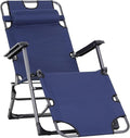 Tanning Chair 2-in-1 Beach Lounge Chair &amp Camping Chair w/Pillow &amp Pocket Adjustable Chaise for Sunbathing Outside Patio Poolside Navy